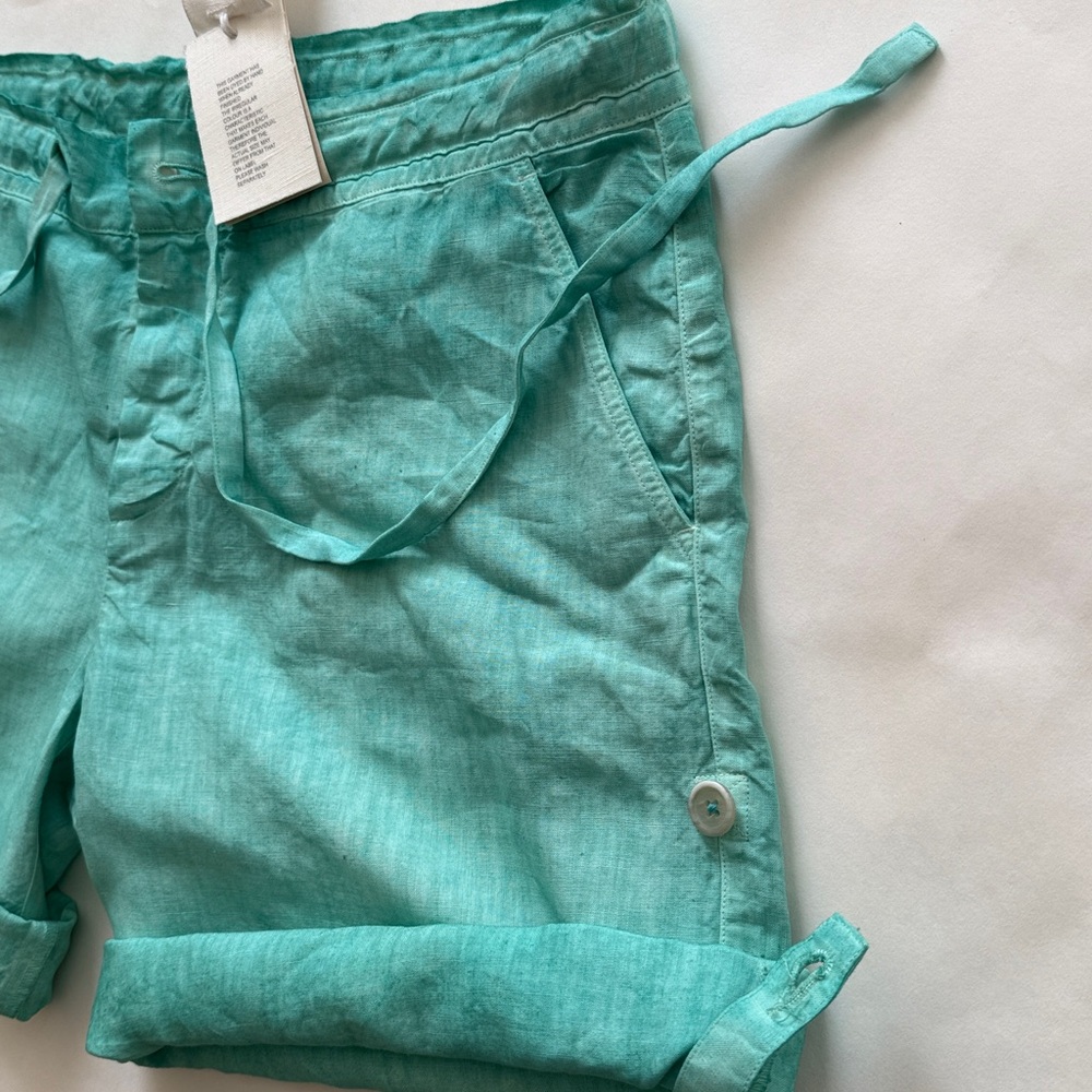 NWT Auth 120% LINO linen turquoise SHORTS/ Bermuda shorts sz M-10/12- 46 ITALY - Picture 10 of 16